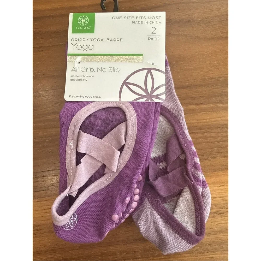 GAIAM 2-Pack Grippy Yoga Barre Athletic Socks Purple Size Womens 5-10 & Mens 4-9
